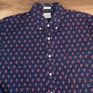 J Crew Classic Stretch Secret Wash Shirt Navy Floral Print Mens LT Large Tall